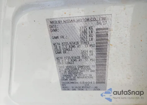 2017 Nissan Pathfinder S from USA, damaged, VIN 5N1DR2MN3HC684041